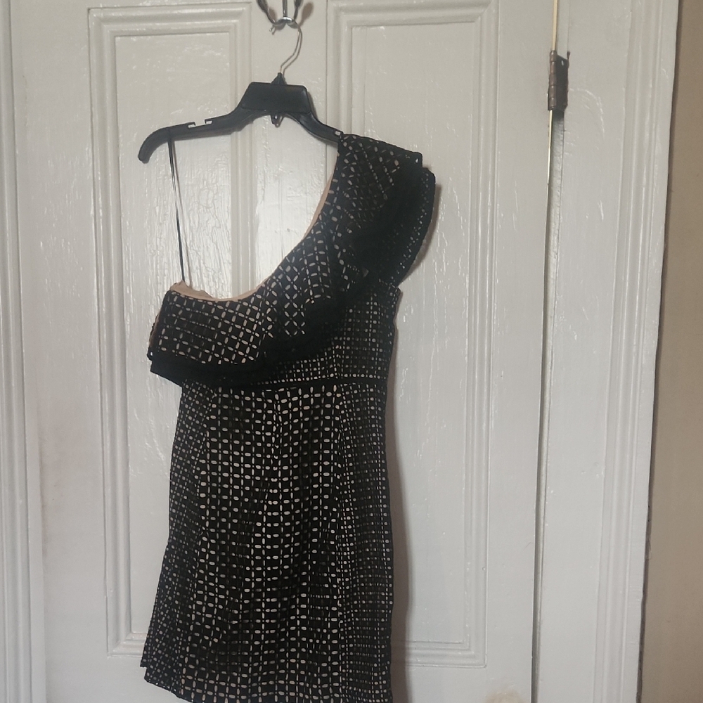 Black and White Asymmetrical Ruffled Cocktail Dress